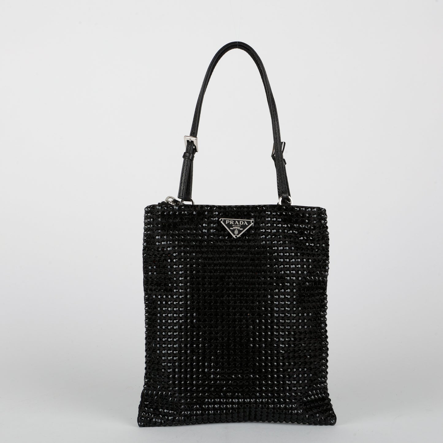 Crystal Embellished Satin Tote Black