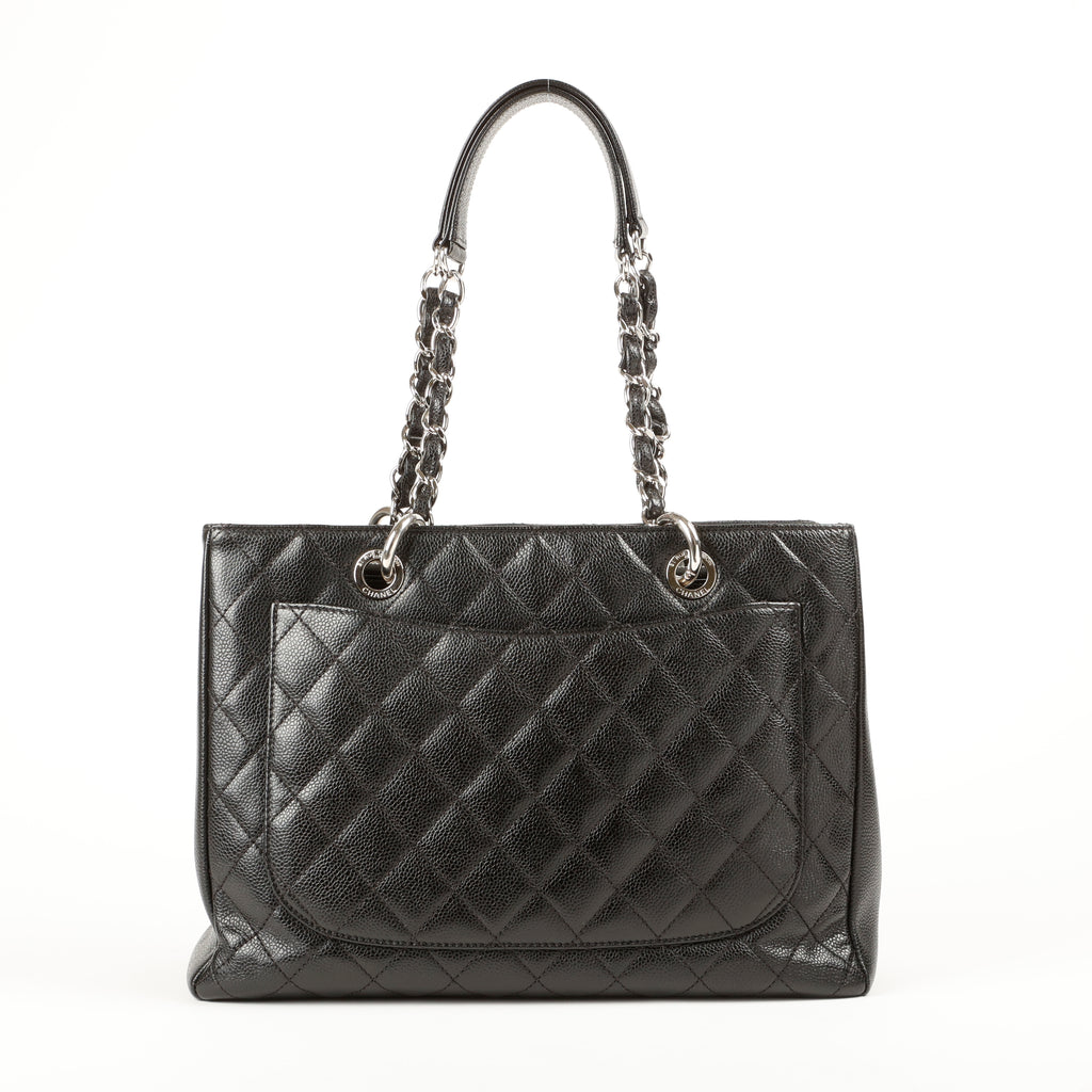 Grand Shopping Tote, Black Caviar Silver Hardware