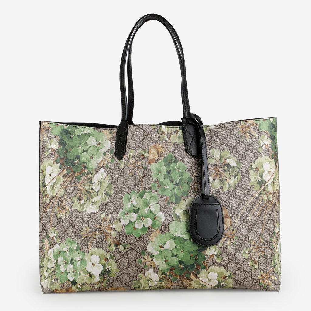 Medium Blooms Reversible Tote, Coated Canvas/Green