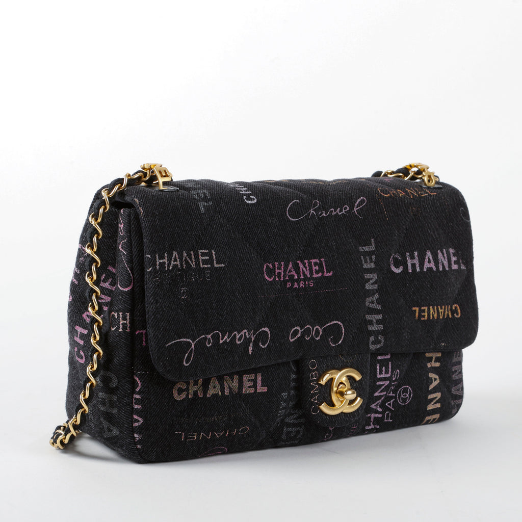 Medium Quilted Dream Flap, Black Denim Multicolor 11403