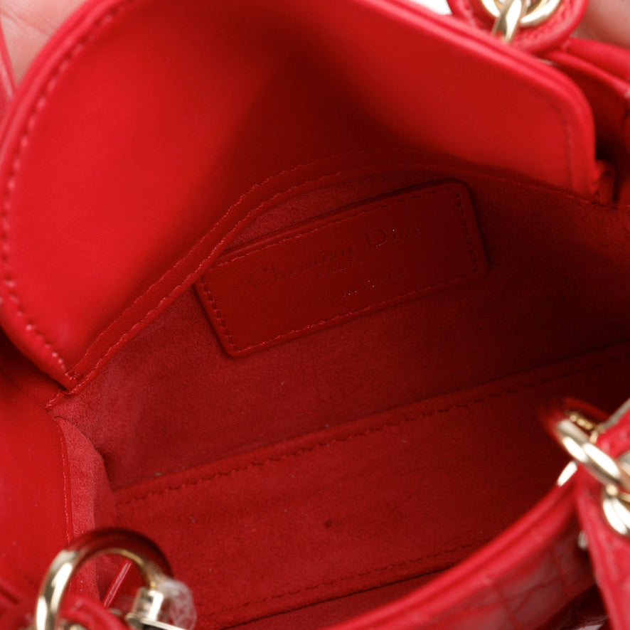 Micro Lady Dior Red Cannage Lambskin
