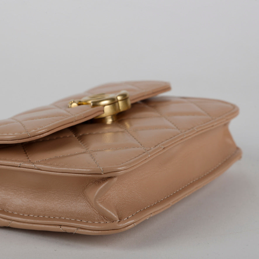 My Way Beige Calfskin Mini Card Holder on Chain