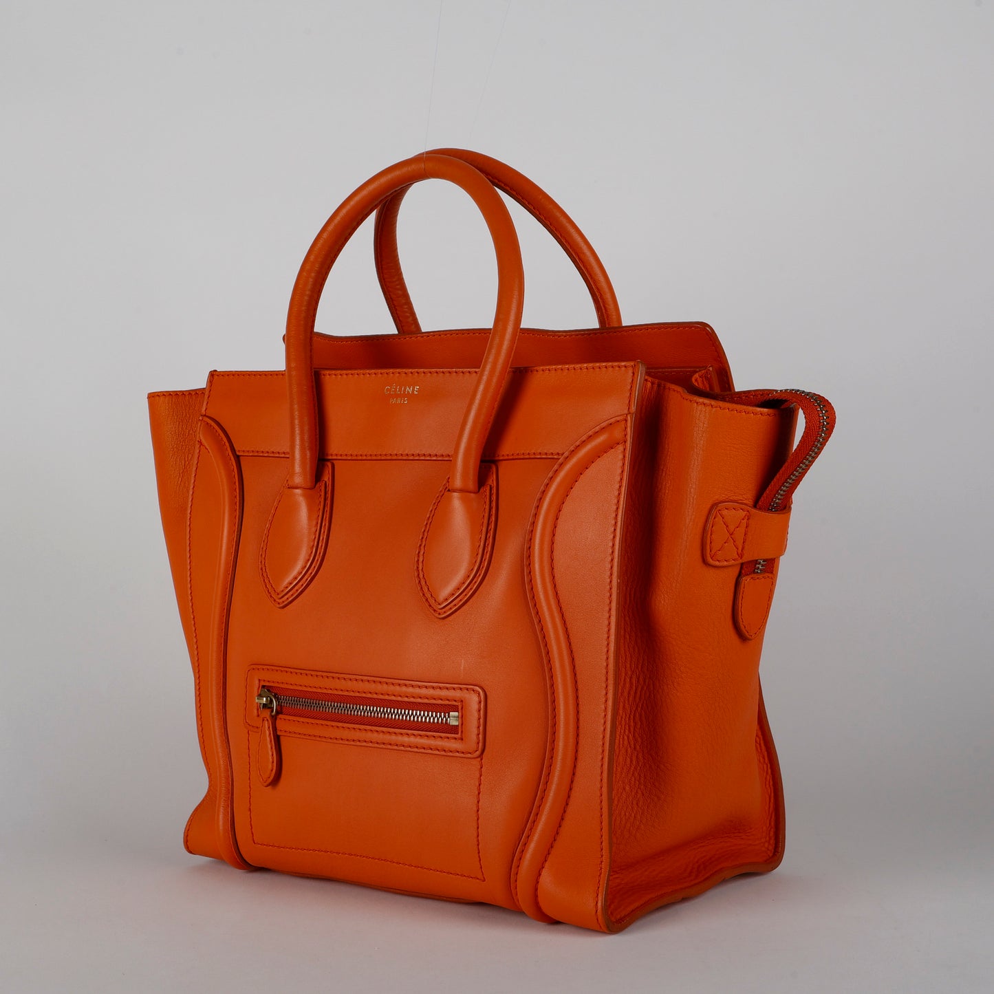 Mini Luggage Tote, Orange Calfskin