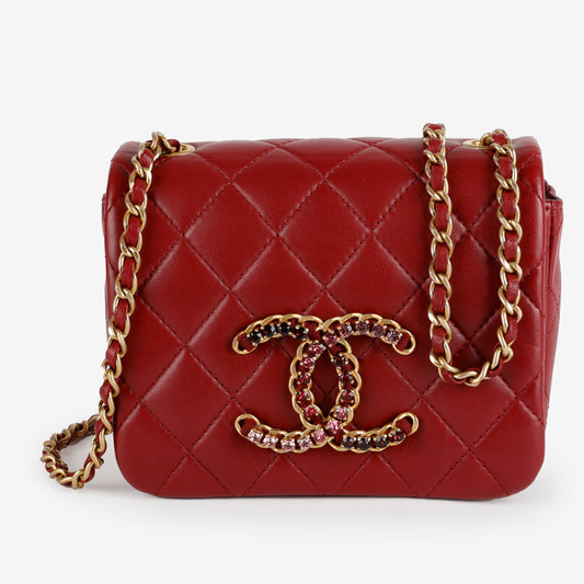 Mini Crystal CC Flap Bag, Burgundy Lambskin