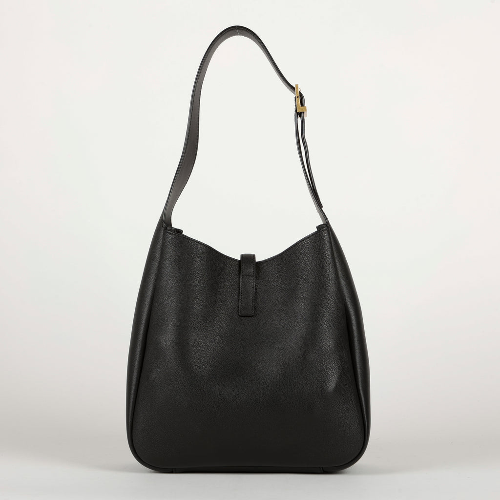 Small LE 5 à 7 Hobo, Black Grained Leather