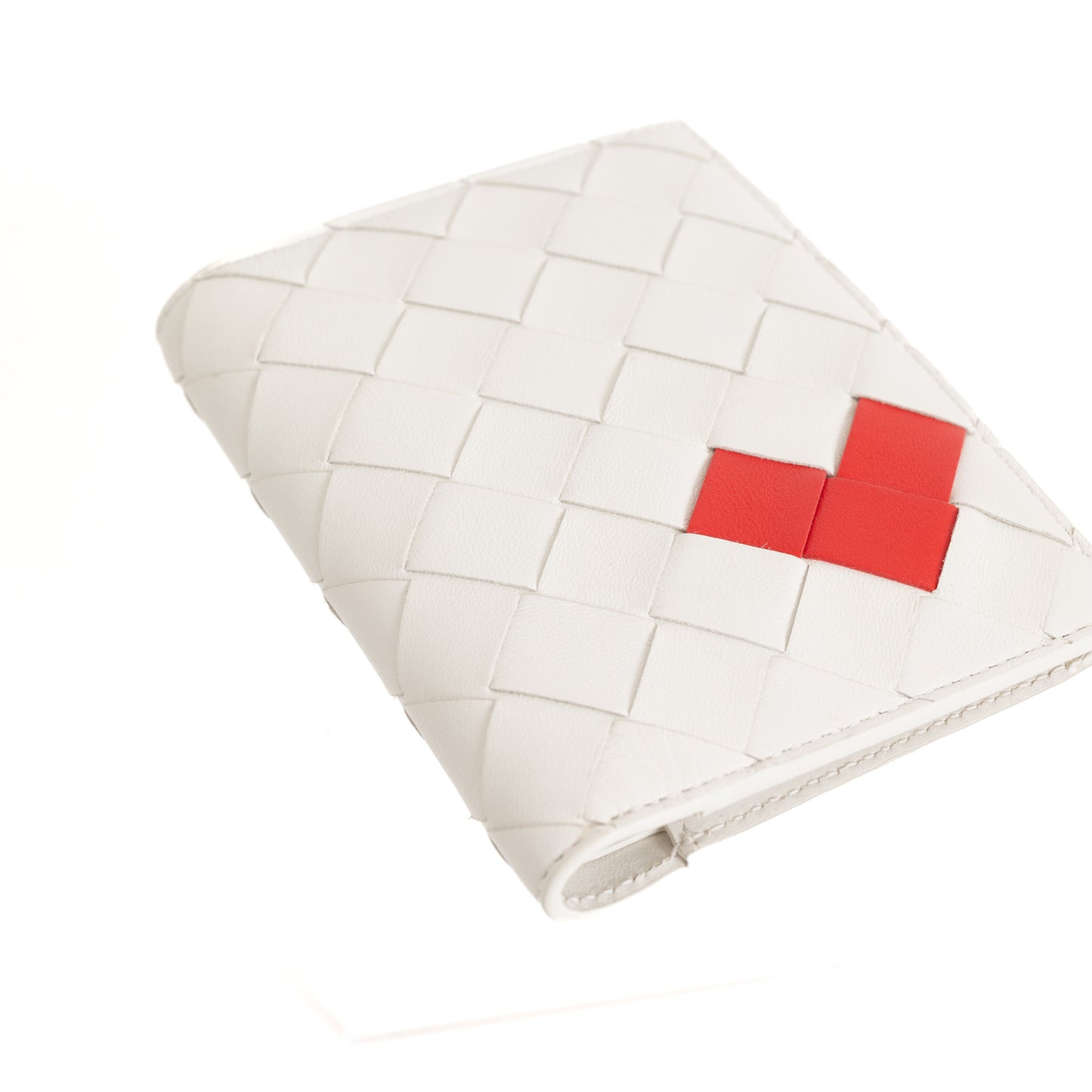 Intrecciato Leather Bifold Wallet, White and Red 7448