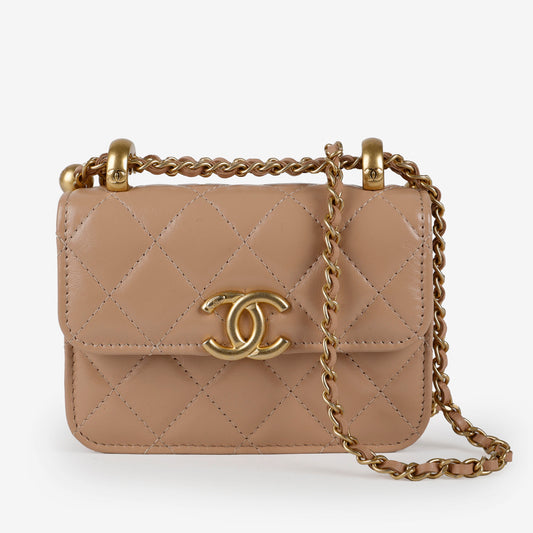 My Way Beige Calfskin Mini Card Holder on Chain