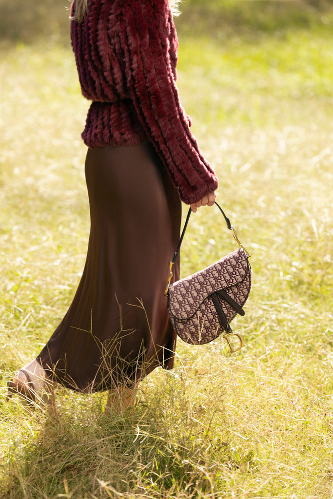 Medium Saddle Bag, Burgundy Oblique