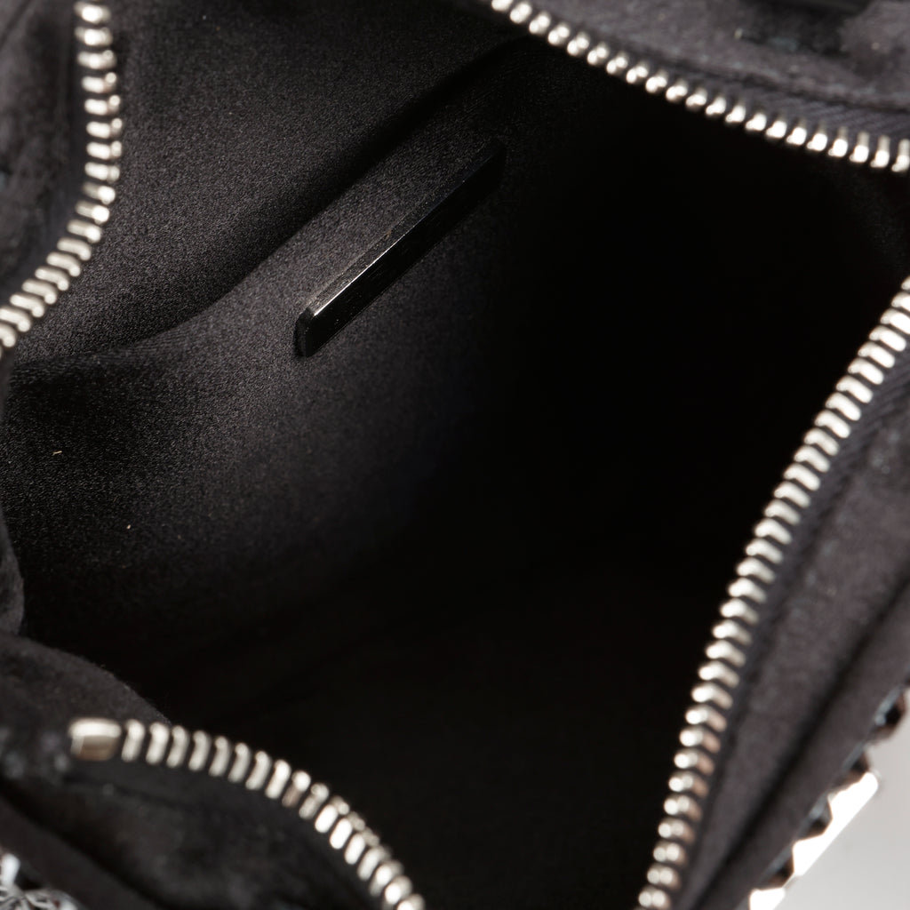 Crystal Embellished Satin Tote Black