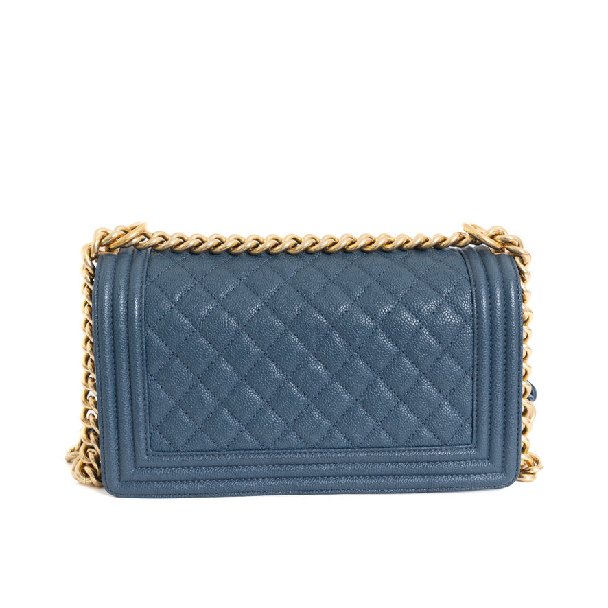 Old Medium Boy Bag Blue Caviar Brushed Gold