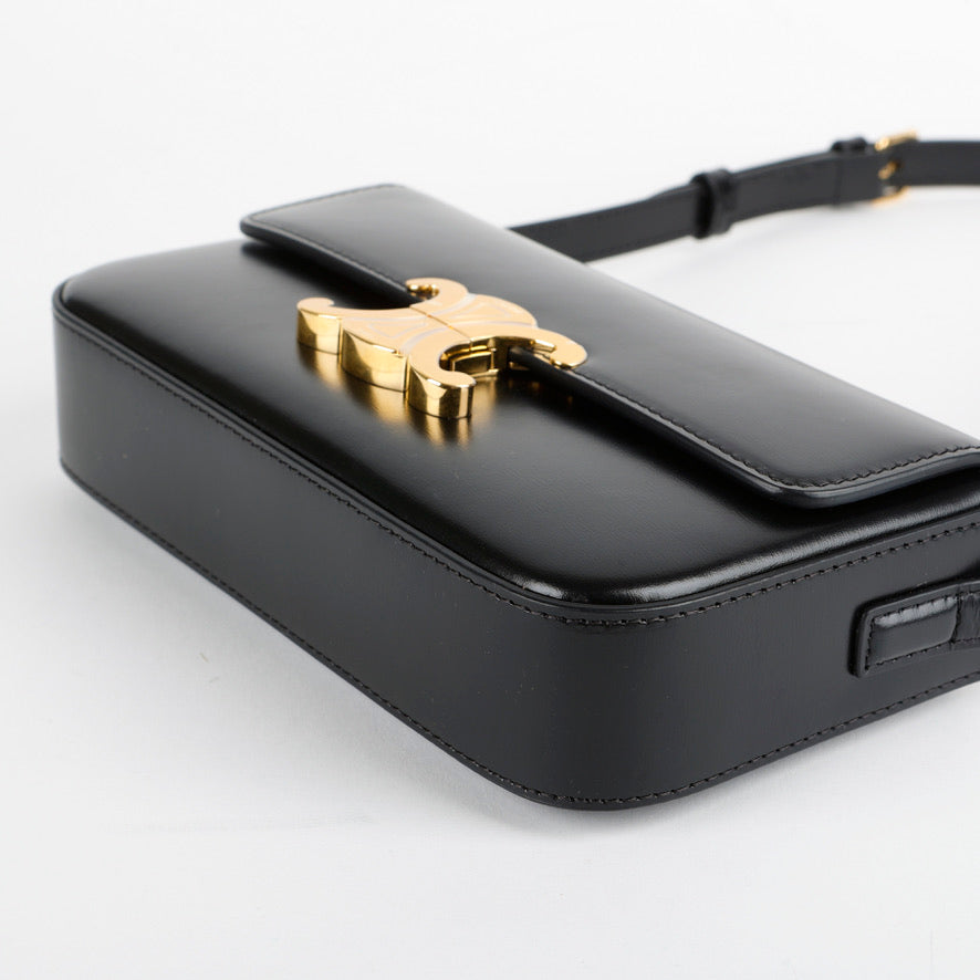 Triomphe Shoulder Bag, Black Calfskin