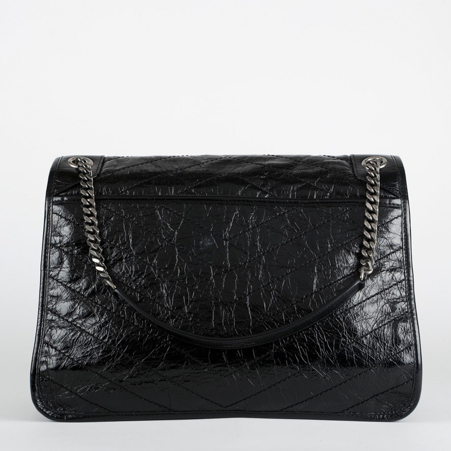 Large Nikki, Black Crinkled Calfskin