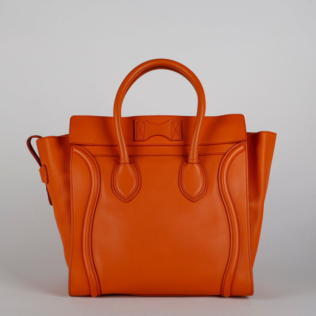 Mini Luggage Tote, Orange Calfskin
