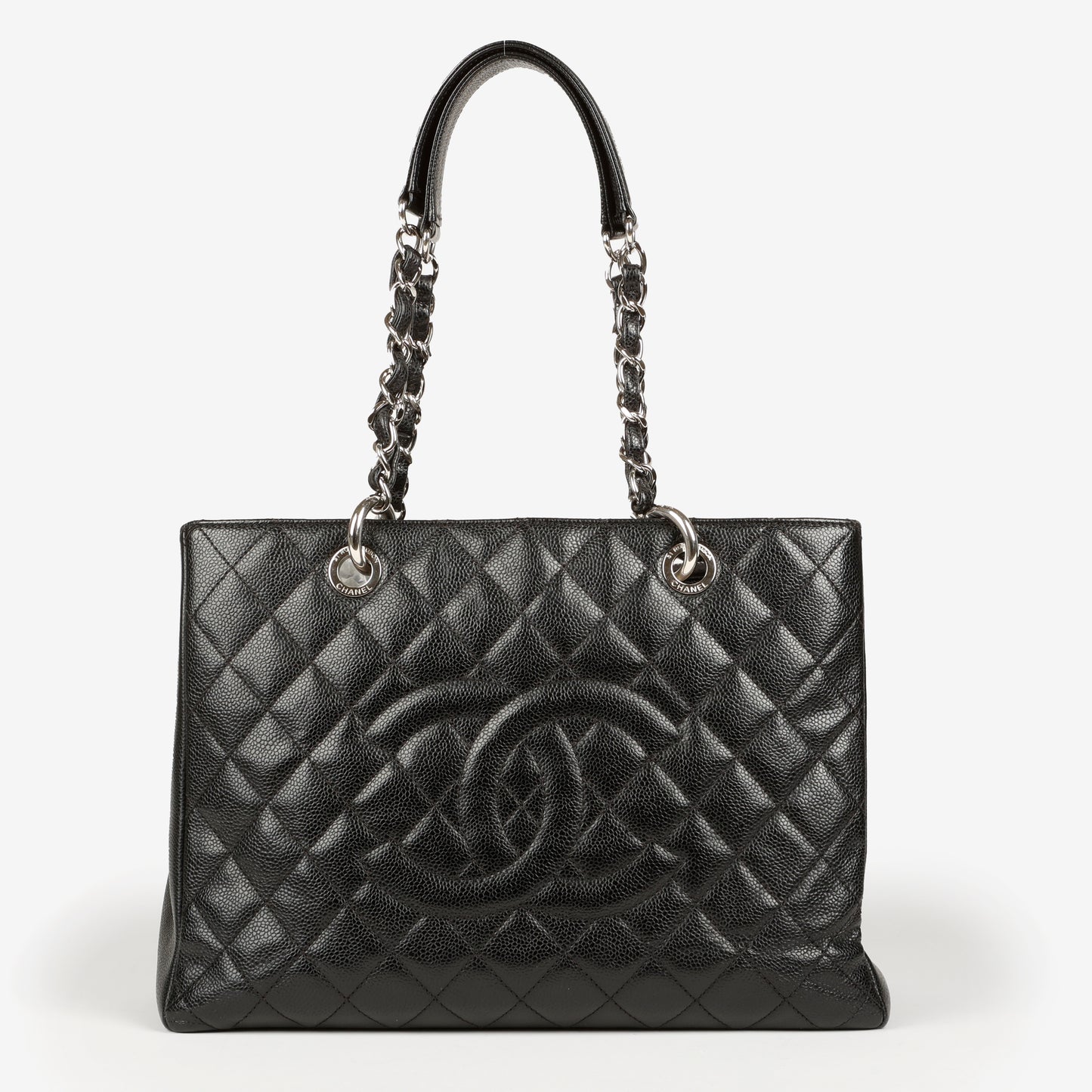 Grand Shopping Tote, Black Caviar Silver Hardware