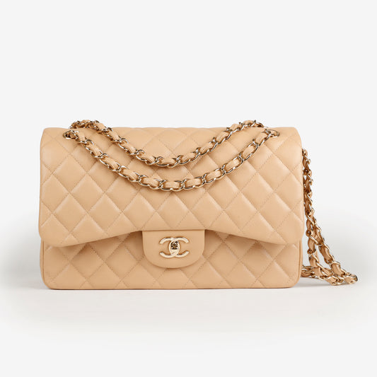 Jumbo Double Flap, Dark Beige Caviar Gold Hardware