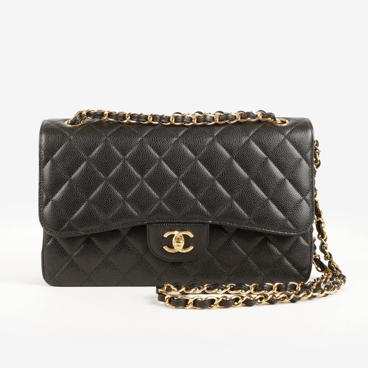 Jumbo Double Flap, Black Caviar Gold Hardware