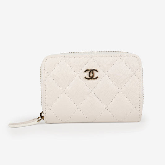 CC Zip Coin Purse Quilted White Caviar