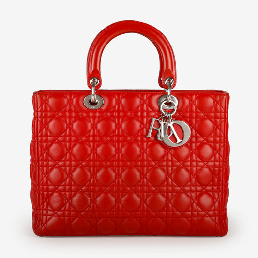 Large Lady Dior, Red Lambksin