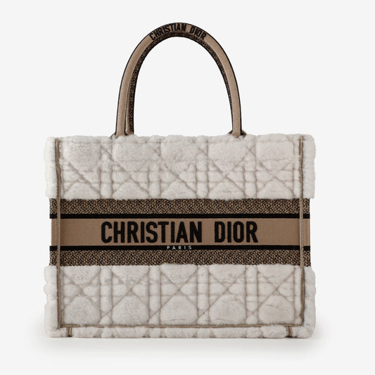 Ecru Cream Shearling Medium Book Tote