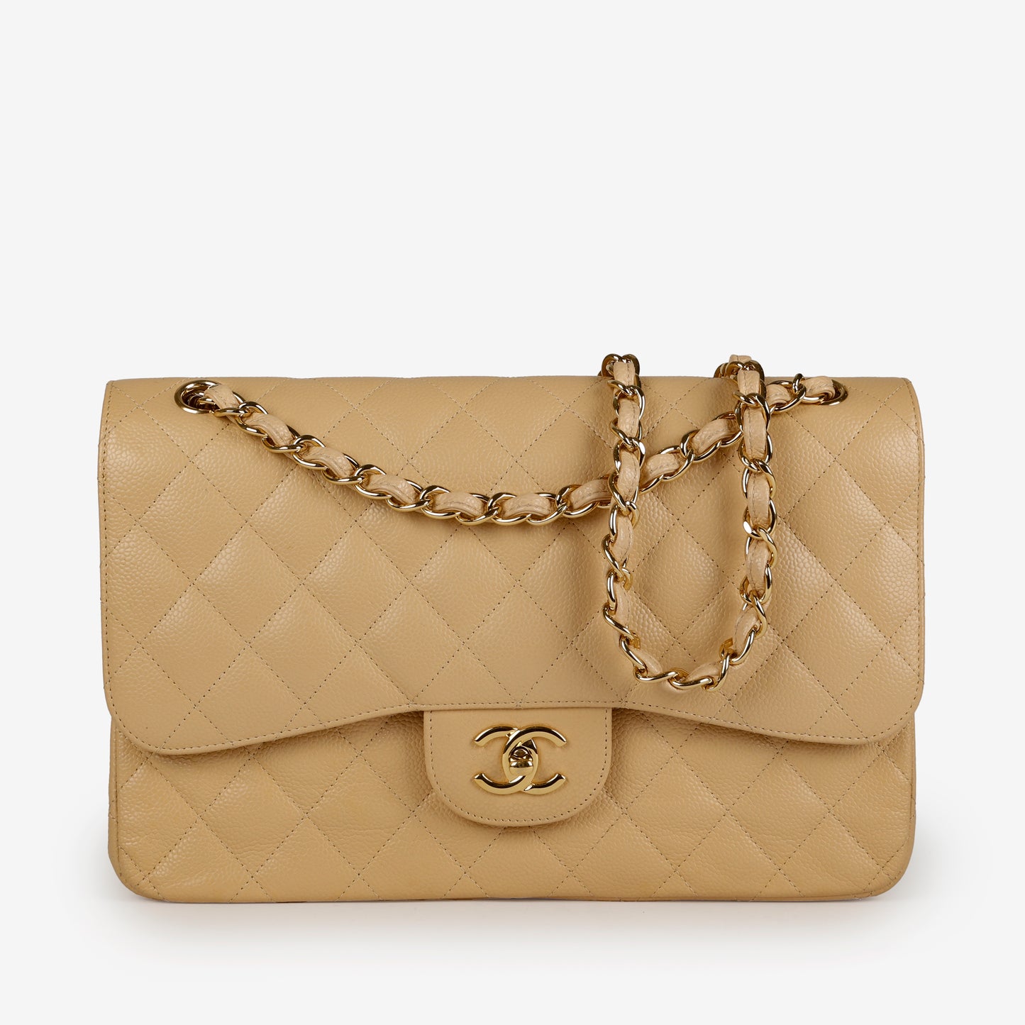 Caviar Jumbo Double Flap, Beige Claire GHW