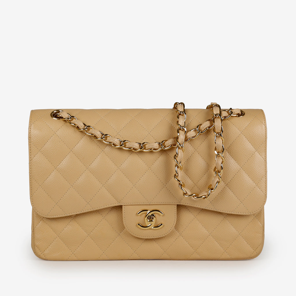Caviar Jumbo Double Flap, Beige Claire GHW