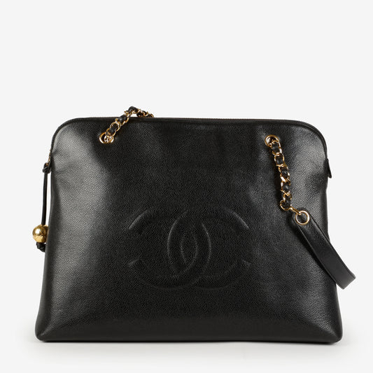 Large Vintage Timeless Zip Tote, Black Caviar