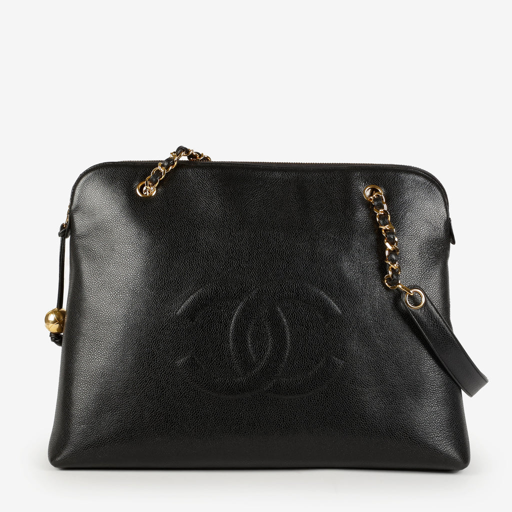 Large Vintage Timeless Zip Tote, Black Caviar