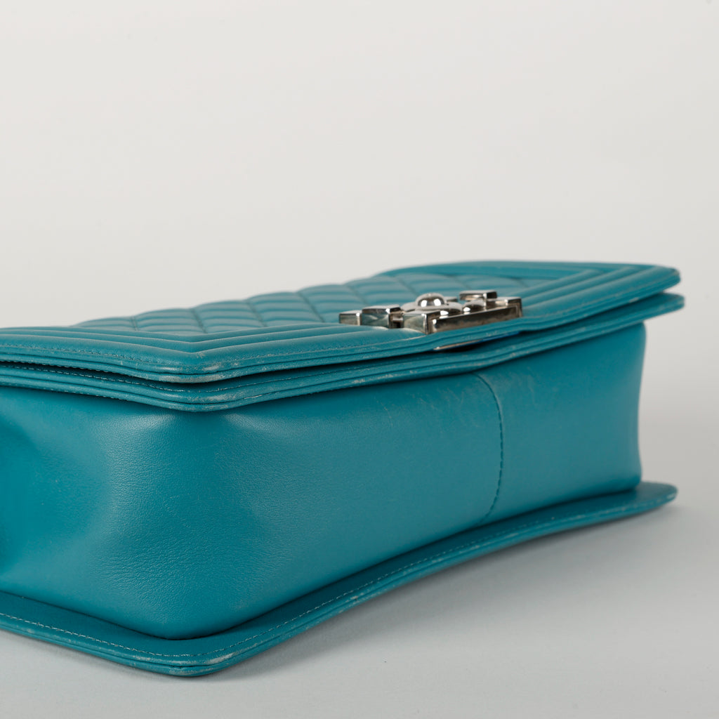 Old Medium Boy Bag, Turquoise Lambskin Light Gold Hardware