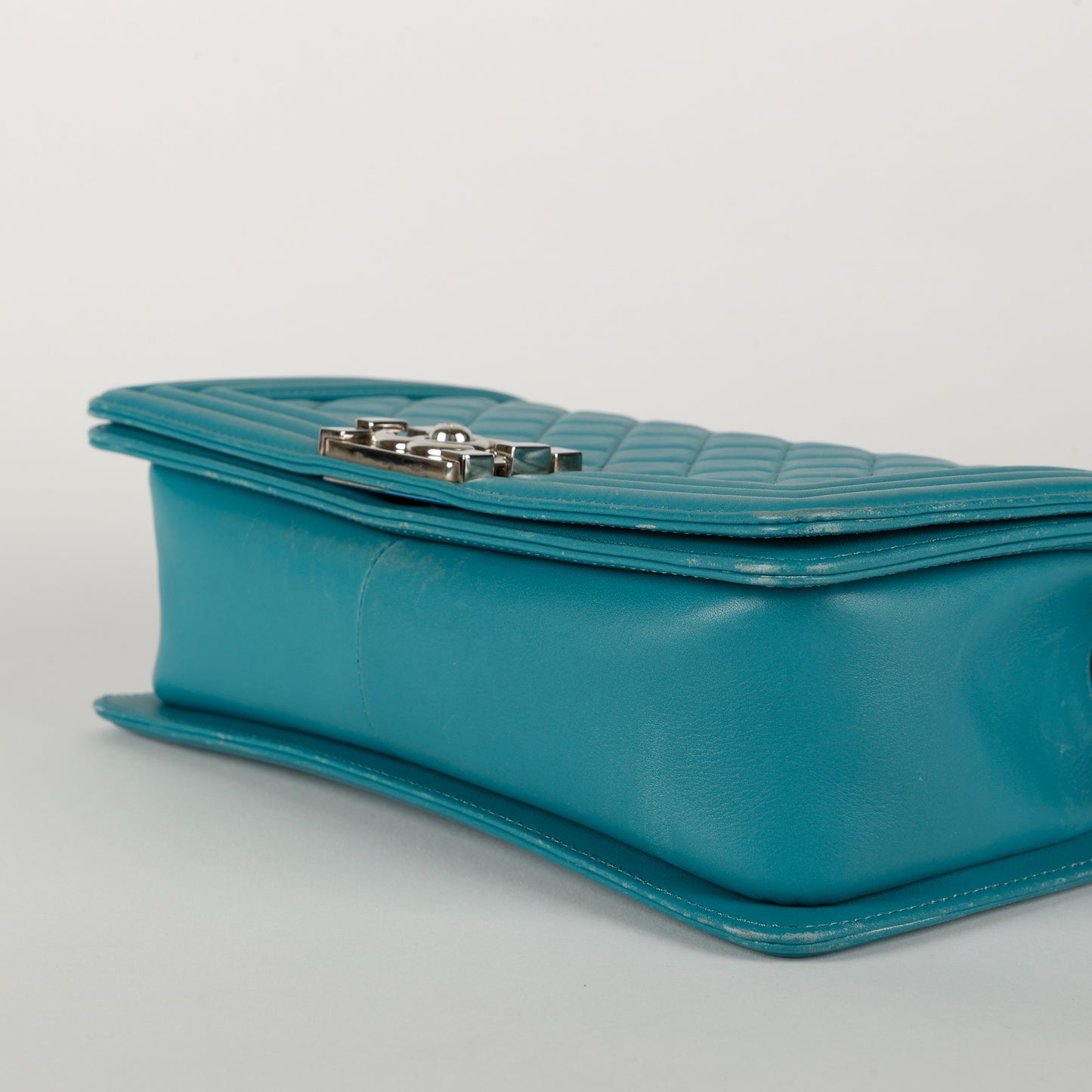 Old Medium Boy Bag, Turquoise Lambskin Light Gold Hardware