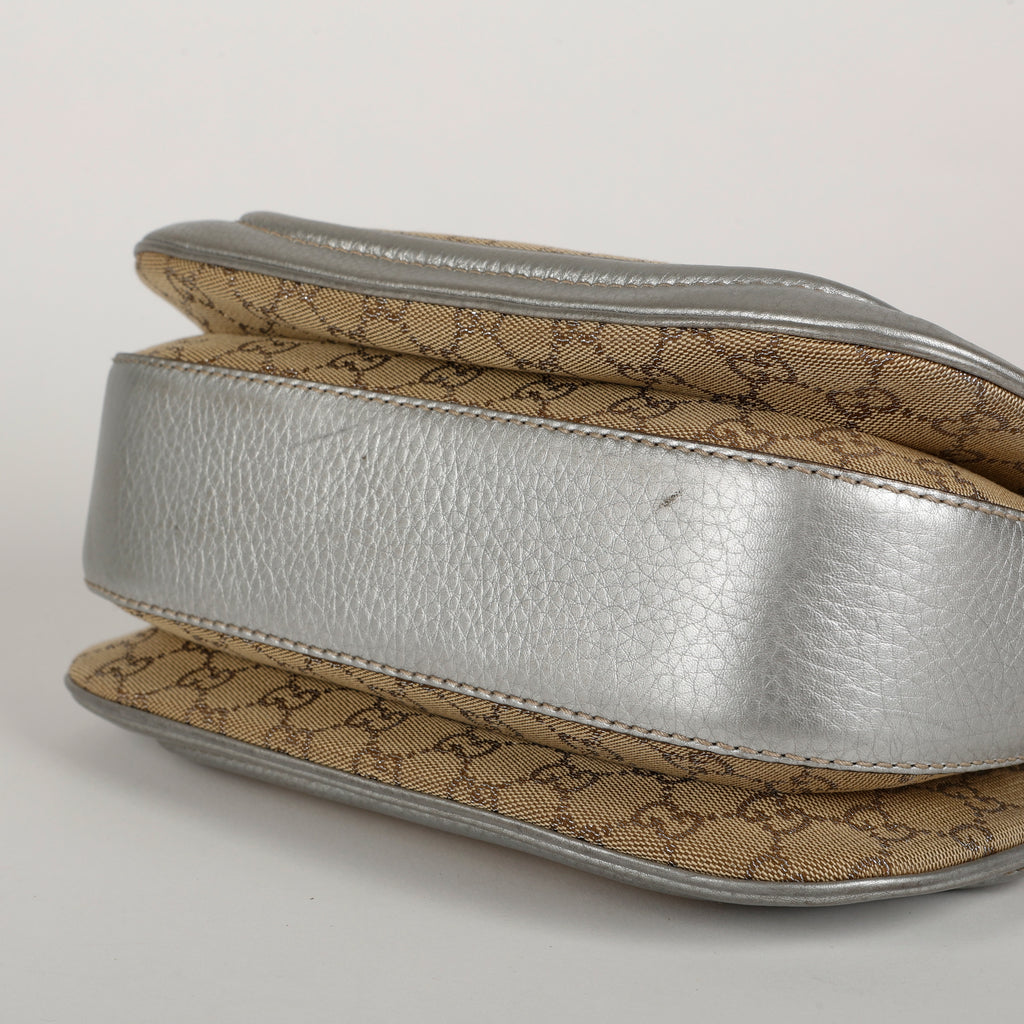 Medium New Bamboo Top Handle, Canvas Silver