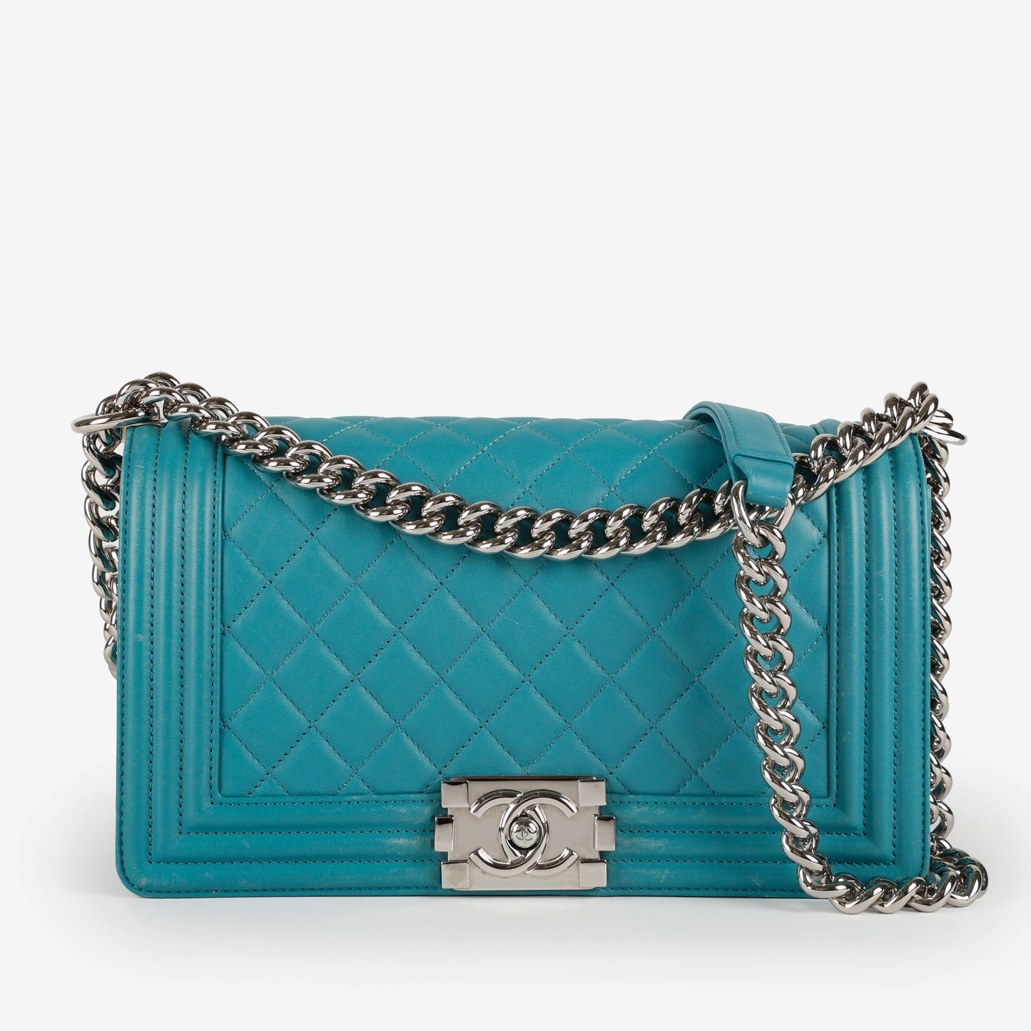 Old Medium Boy Bag, Turquoise Lambskin Light Gold Hardware