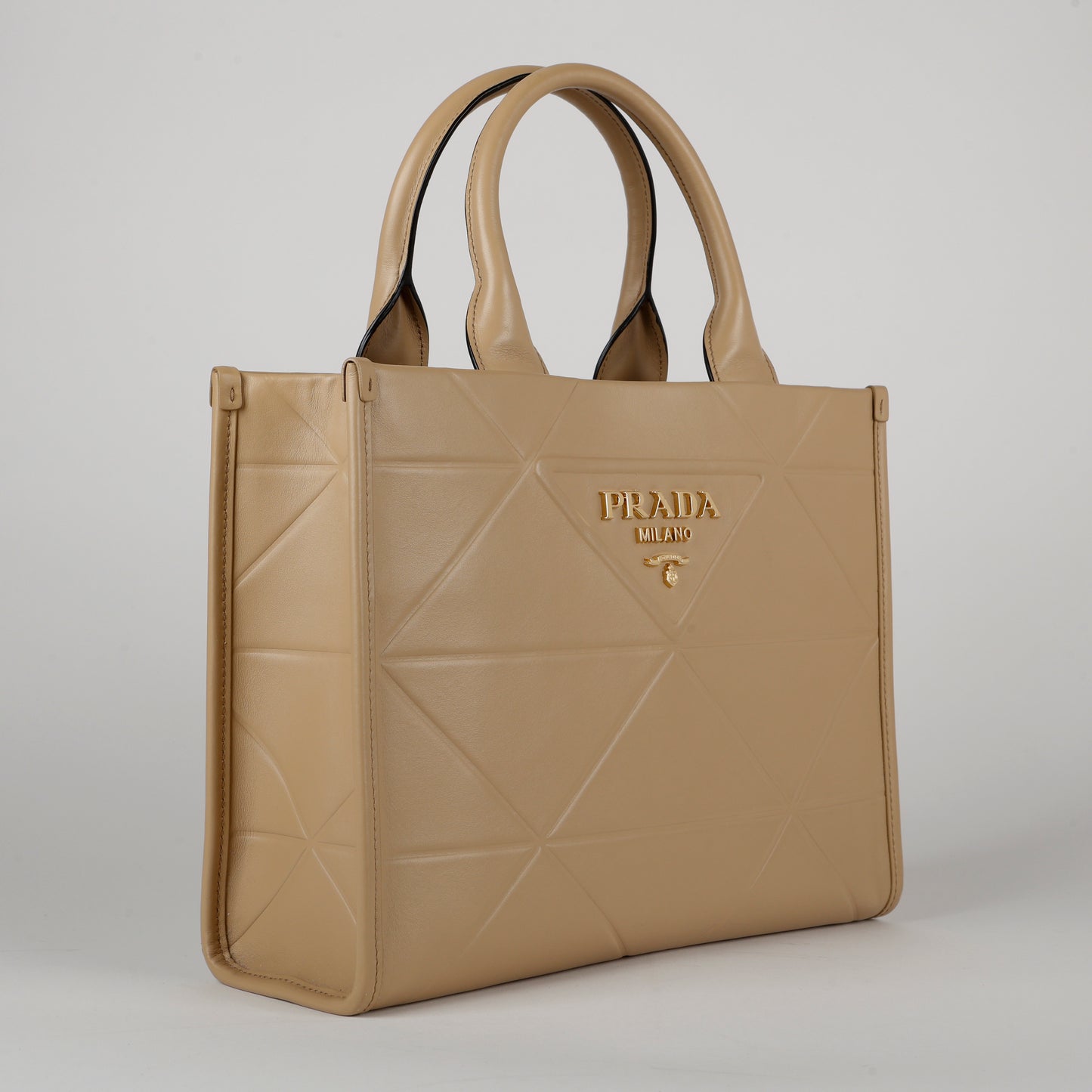 Small Symbole Shopper Tote, Beige Embossed Calfskin