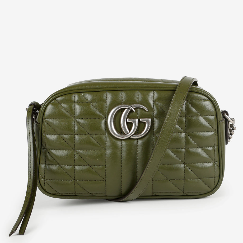 Small GG Marmont Camera Bag, Green Silver Hardware