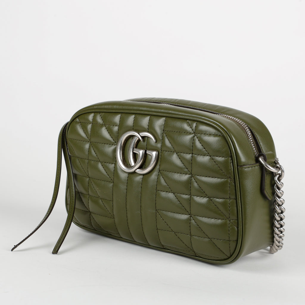 Small GG Marmont Camera Bag, Green Silver Hardware