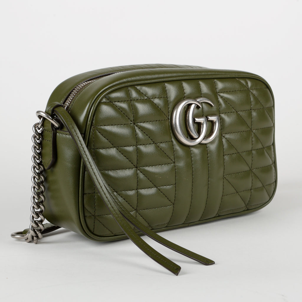 Small GG Marmont Camera Bag, Green Silver Hardware