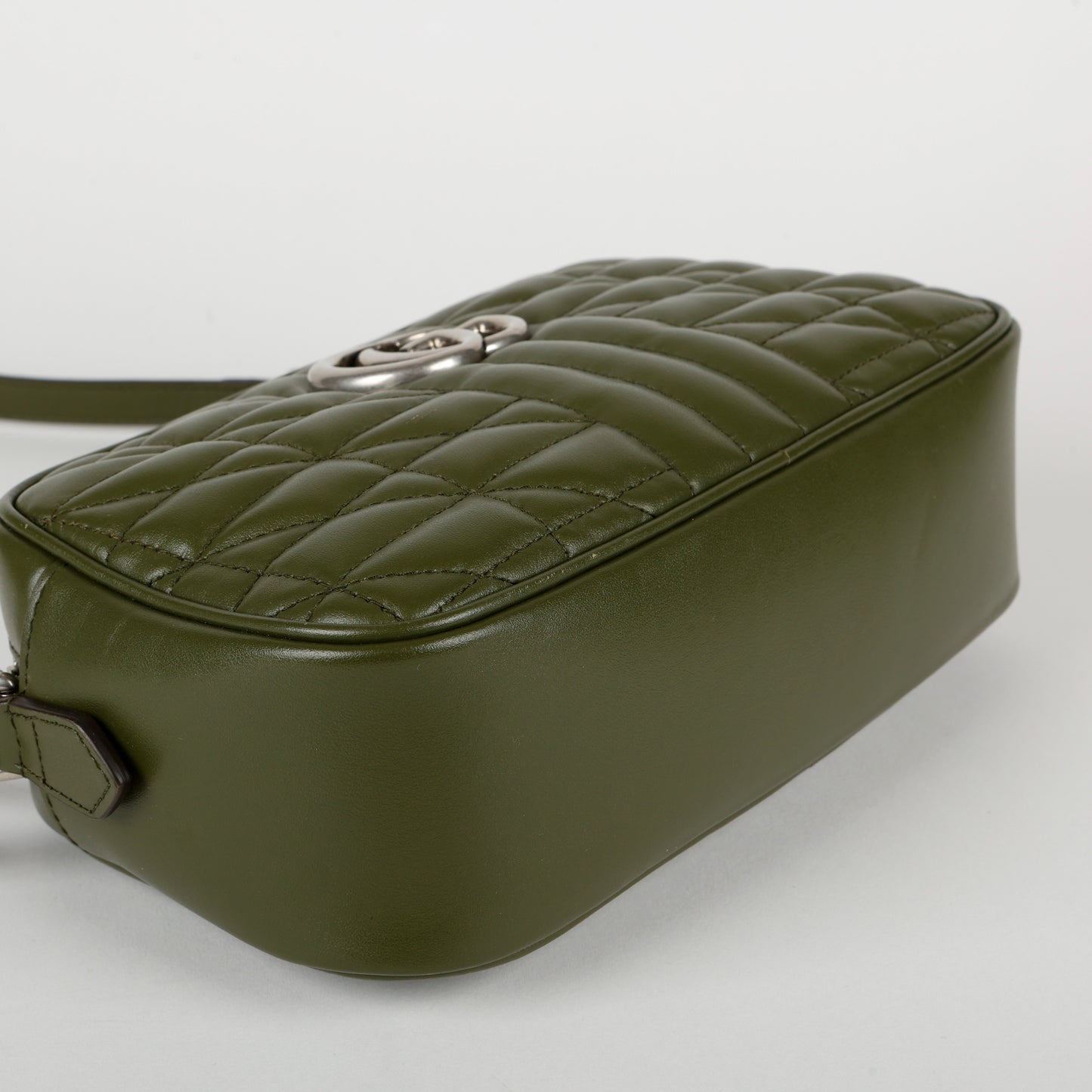 Small GG Marmont Camera Bag, Green Silver Hardware