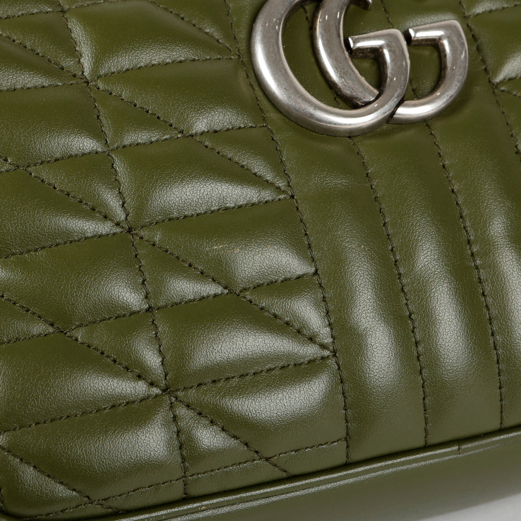 Small GG Marmont Camera Bag, Green Silver Hardware