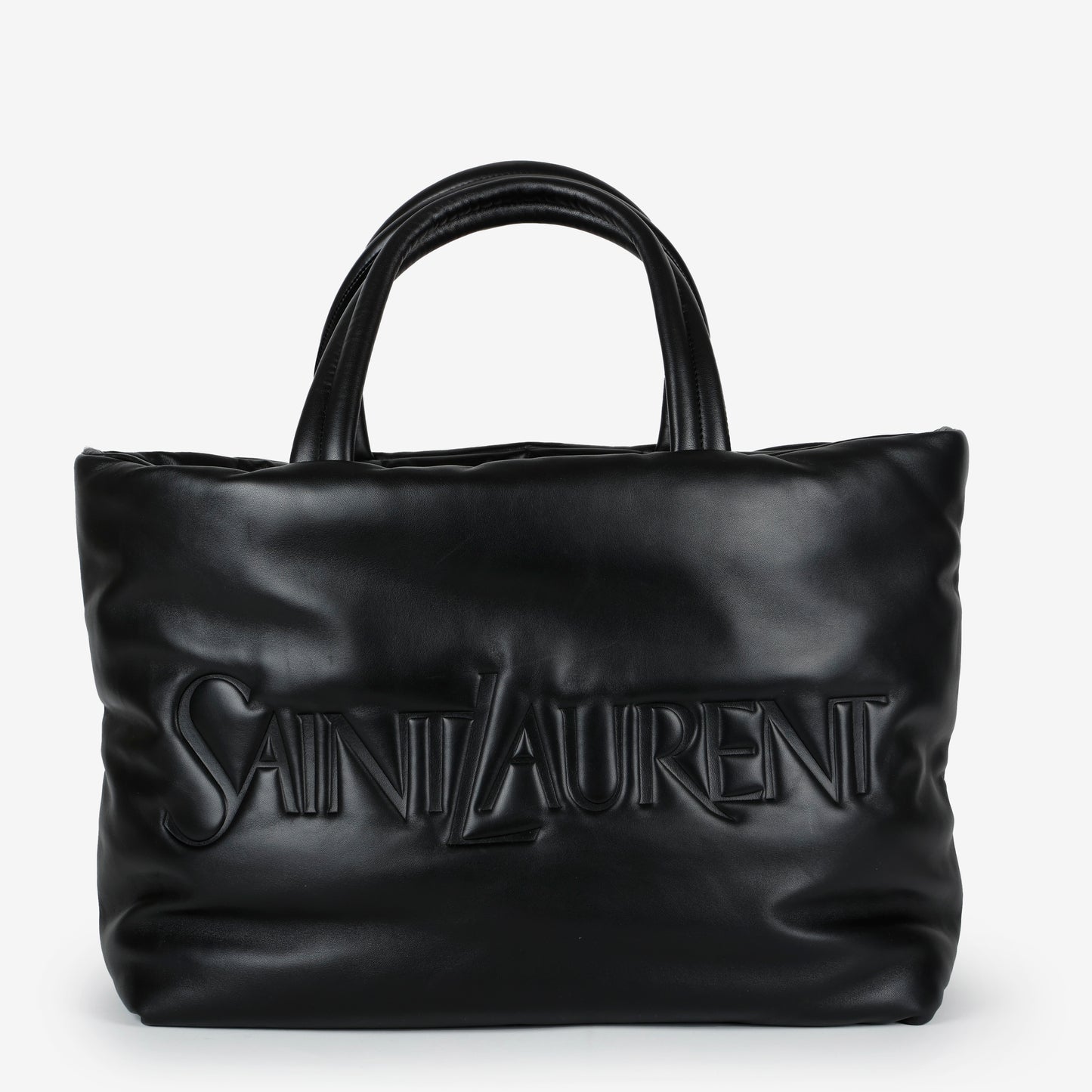 Embossed Padded Leather Tote, Black 11368
