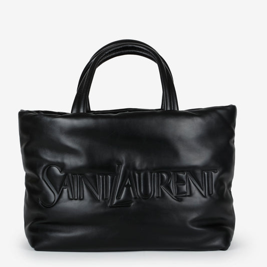 Embossed Padded Leather Tote, Black 11368