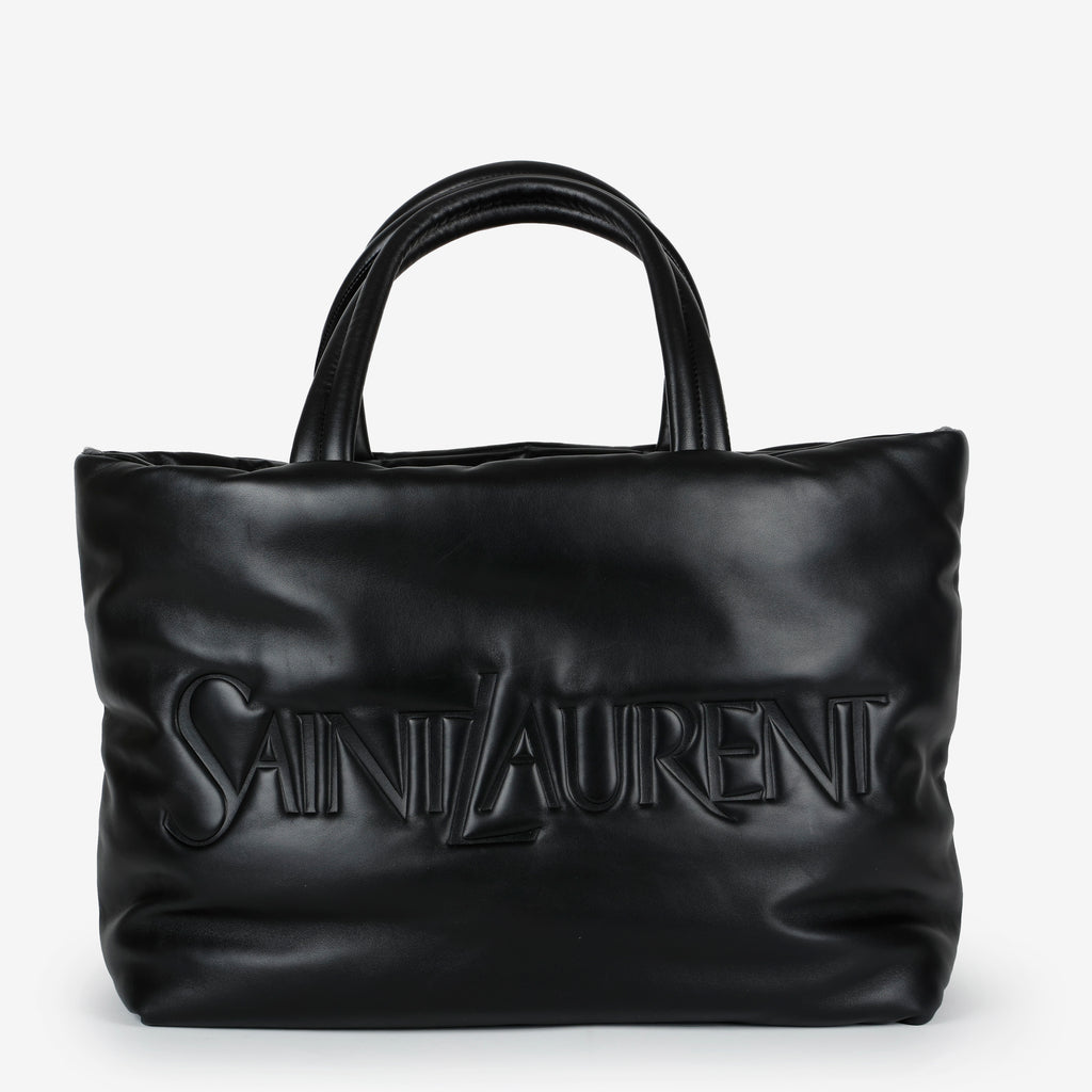 Embossed Padded Leather Tote, Black 11368