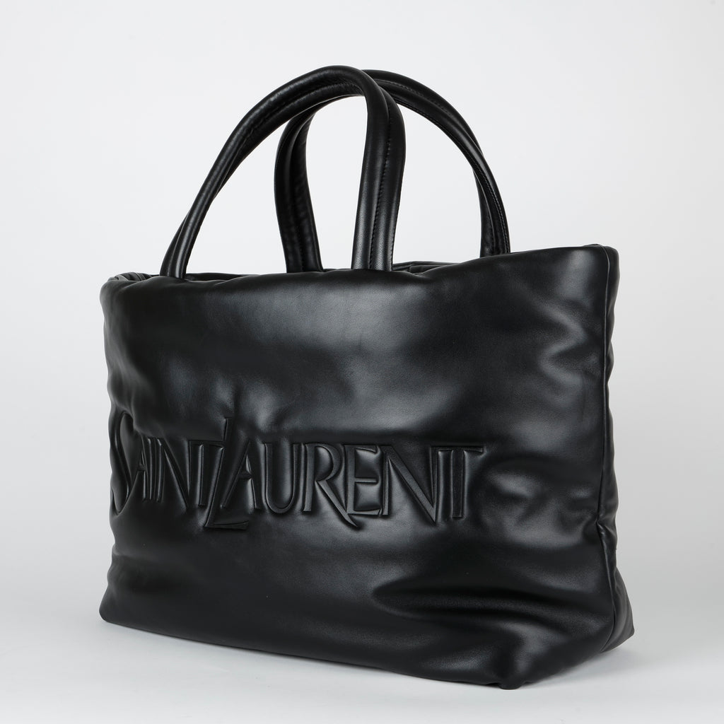 Embossed Padded Leather Tote, Black 11368