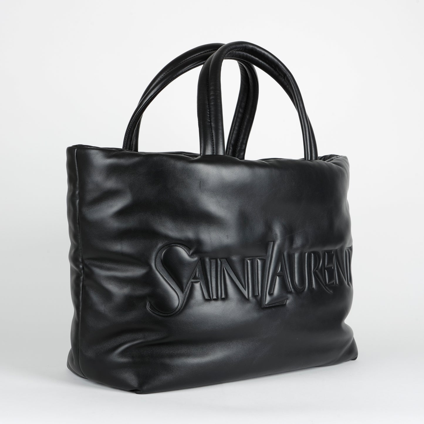 Embossed Padded Leather Tote, Black 11368