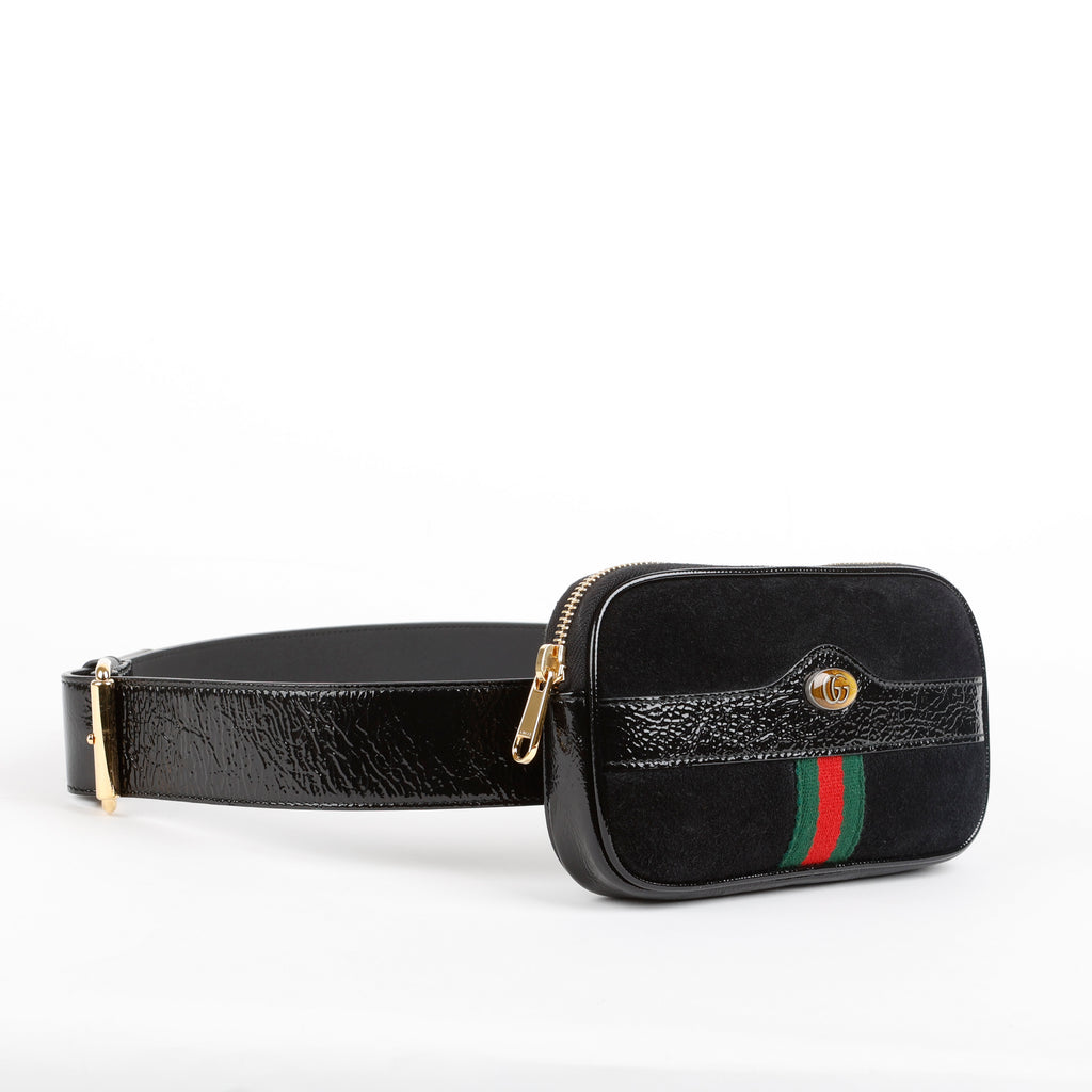 Mini Ophidia Belt Bag, Black Suede 11528
