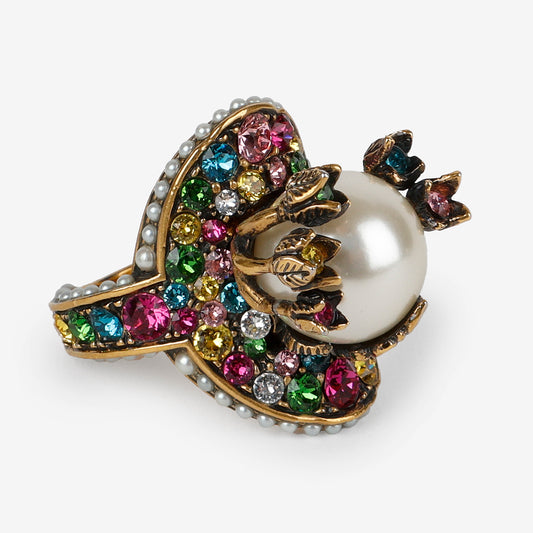 Pearl & Crystal Cocktail Ring Size 7.5