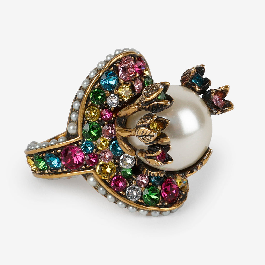 Pearl & Crystal Cocktail Ring Size 7.5