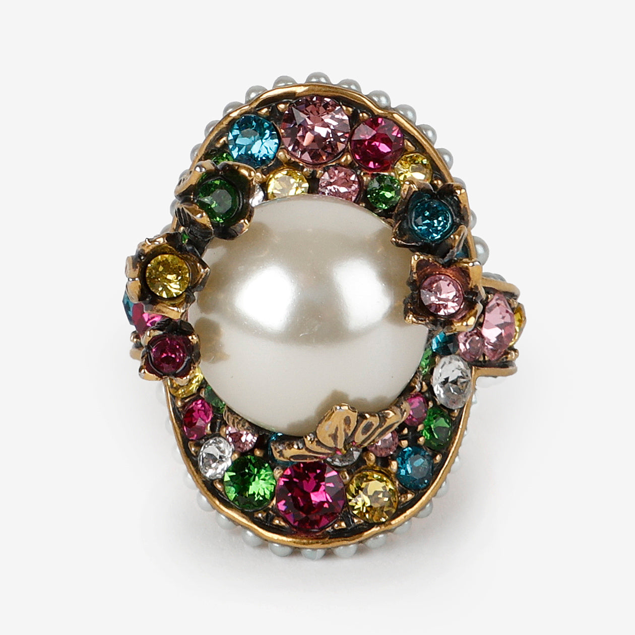 Pearl & Crystal Cocktail Ring Size 7.5