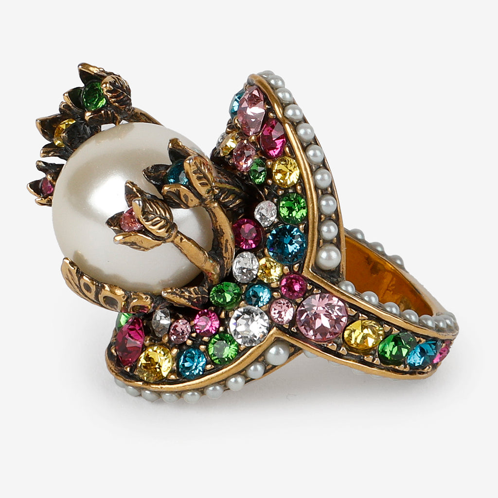 Pearl & Crystal Cocktail Ring Size 7.5