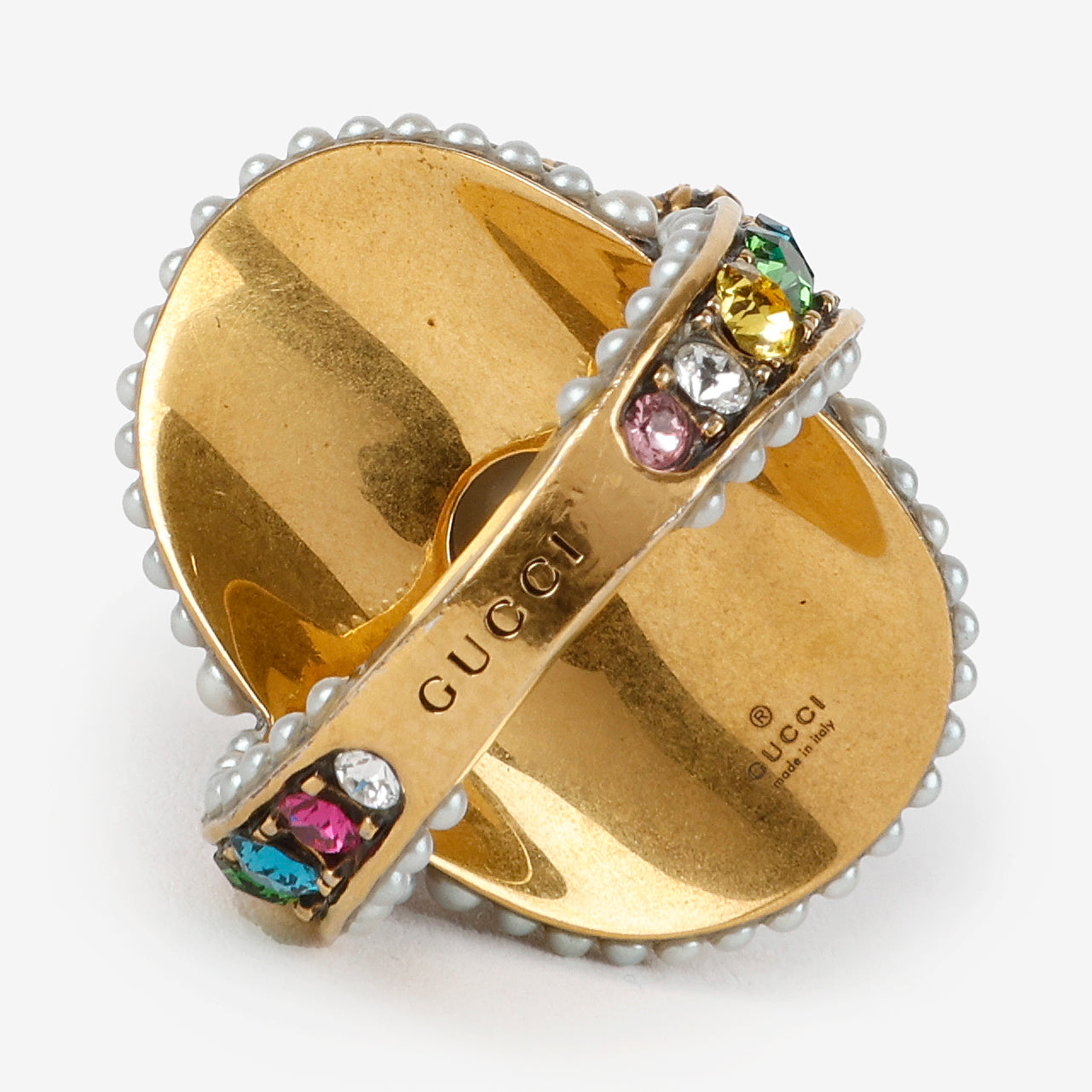 Pearl & Crystal Cocktail Ring Size 7.5