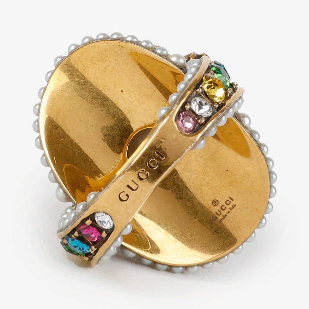 Pearl & Crystal Cocktail Ring Size 7.5