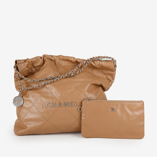 Medium 22, Dark Beige Silver Hardware 11564